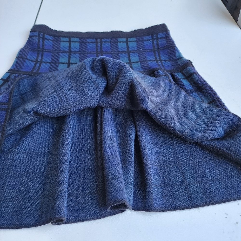 Cynthia Rowley Women Skirt Green Blue Plaid Nylon pull On Ruffle Fit Mini Sz M - Picture 5 of 8